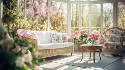 Fototapeta premium sunroom blurred interior spring