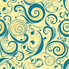 Whimsical Swirls and Curlicue Patterns in Blue and Yellow