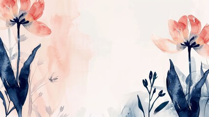 Elegant Watercolor Floral Background with Delicate Poppies