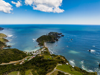 Aerial view of Pacific Ocean against the Los Muermos, Chile Pacific Ocean