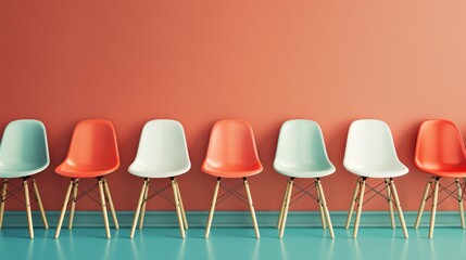 An odd seat in a row of chairs. Job opportunity. Leadership in business. Recruitment concept. 3D rendering.