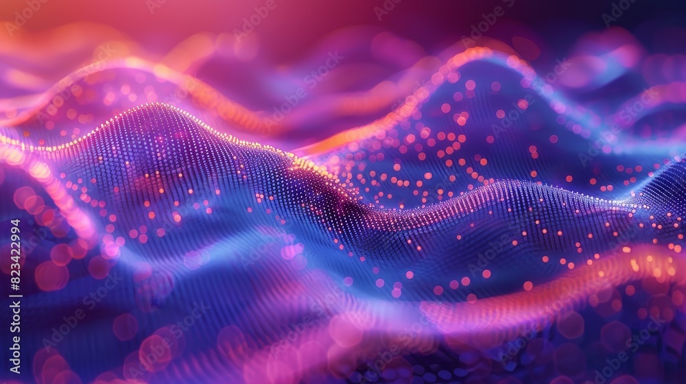 Poster music wave. abstract background with dots and lines overlapping. 3d rendering.