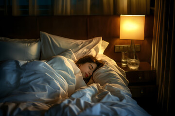 Tranquil Sleep - A Young Woman Resting Peacefully at Night