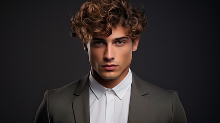 man curly hair grey background