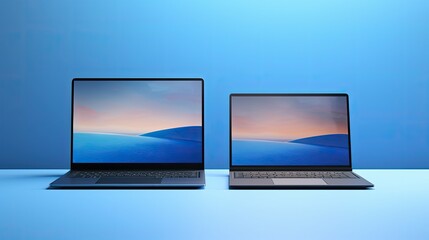 sleek laptop blue background