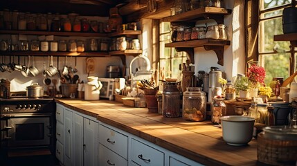 Fototapeta premium countertops blurred rustic house interior