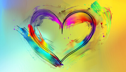 A heart drawn with rainbow-colored ink, sleek and fluid, against a backdrop that transitions through a spectrum of rainbow hues.