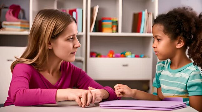 Kind und Logop&auml;din beim Sprachtraining