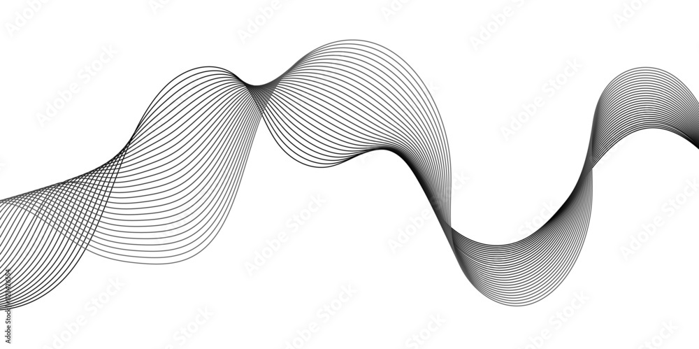 Wall mural abstract modern dynamic seamless black wavy line vector background, smooth wave lines element swoosh