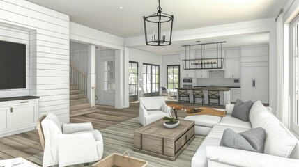 A grey and white modern farmhouse. 