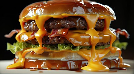 Delicious double cheeseburger with bacon, lettuce, and melted cheese, making it a perfect indulgence for burger lovers.