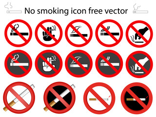Vector icon collection on etiquette of no smoking mark