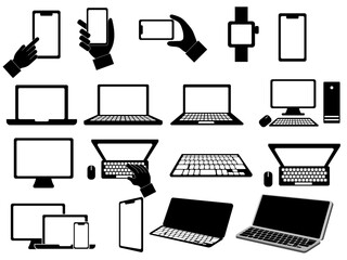 Silhouette icon collection of smartphones and computers useful for business scenes