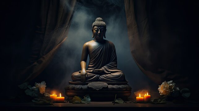 serenity buddha in a dark background
