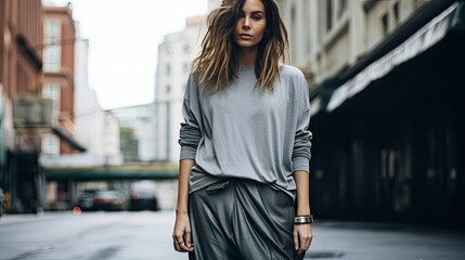 Fototapeta premium oufi long sleeve gray t shirt