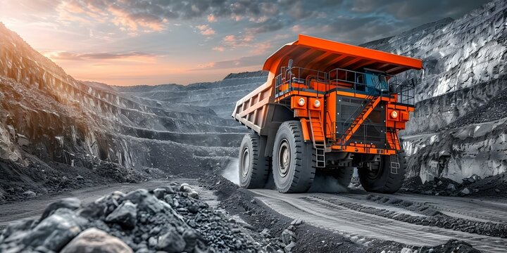 Openpit coal mining operation in progress. Concept Coal Extraction, Mining Machinery, Earth Removal, Industrial Activity