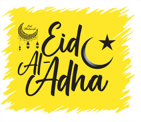 Print, Eid Greetings written in English calligraphy translate (Happy Eid al Fitr), with Mosque background theme