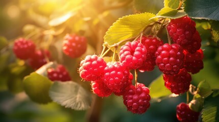 clusters red raspberry fruit