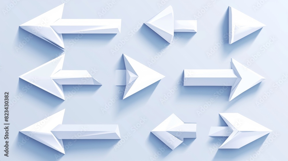 Poster icon set of 3d white and transparent cursor arrows. using the computer mouse for next or back direct