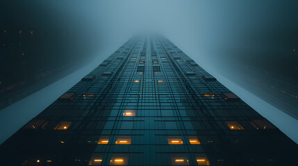 A tall building in the fog - Powered by Adobe