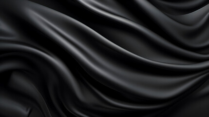 Obraz premium Black silk fabric. A very lightweight viscose fabric with rich drapery and a smooth texture with a subtle matte sheen. background texture, pattern. smooth satin texture, very delicate