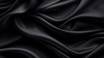 Obraz premium Black silk fabric. A very lightweight viscose fabric with rich drapery and a smooth texture with a subtle matte sheen. background texture, pattern. smooth satin texture, very delicate