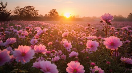 setting light pink flowers sun