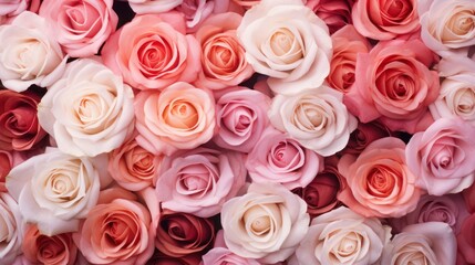 Pink and white roses in a bridal bouquet as a background