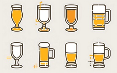 Variety of Beer Glasses and Mugs Illustrated in Flat Style on a Light Background