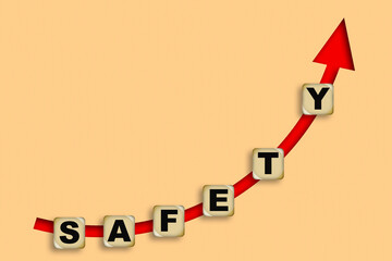 Safety word with up arrow for security concept