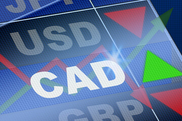 Canada dollar currency on the display board with green arrow up