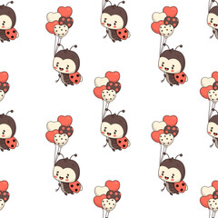 Naklejka premium Seamless pattern with Ladybug with balloons