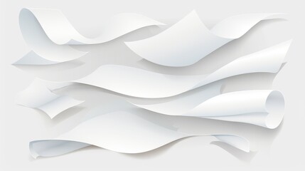 Modern illustration of a 3D isolated fly white paper sheet. Personal statement on a transparent background. Office documents falling down. A4 bent and curled in the wind.