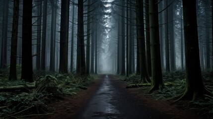 trees dark forest path