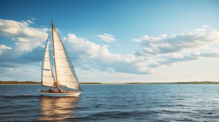 Fototapeta premium Sailing yacht in the sea at sunset.