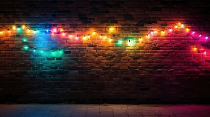 zigzagging brick wall with lights