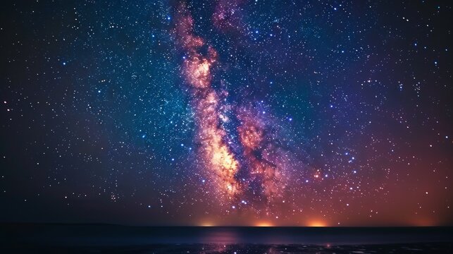 A celestial night sky ablaze with stars, the Milky Way arching overhead, a reminder of the vastness of the divine.