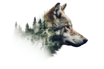 Majestic Wolf Double Exposure with Forest Landscape