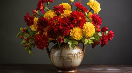 Fototapeta premium rustic red and yellow flowers