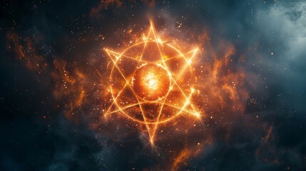 Obraz premium A mystical symbol glows brightly in the darkness, radiating energy and symbolizing the power of the supernatural.