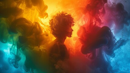 A serene scene showing a person surrounded by a vibrant, multicolored aura, representing the diverse colors and energies associated with auras.