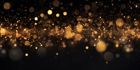 Obraz premium Golden glitter bokeh on black background. Holiday and celebration concept.