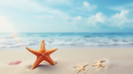 Starfish on the beach. Summer background with copy space for text