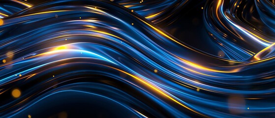 Slick, glossy black surfaces intersected by glowing Navy Blue and Coral neon lines, conveying a highspeed data network in motion