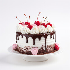 Colorful Birthday Cake with Berry Decorations isolated on White Background.