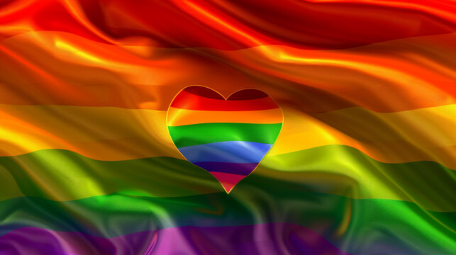 Smooth Pride flag gradient with a rainbow heart center, customizable text area.