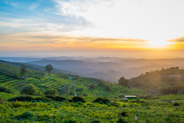 Sunset view in a valley around mount Foia on Monchique, Portugal