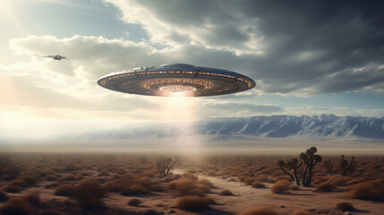 Flying saucer over the desert. An unidentified