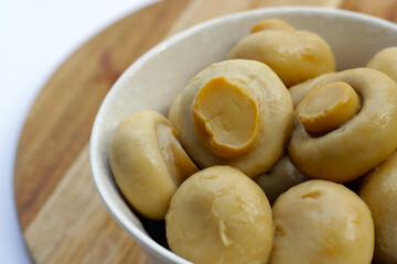 Champignon mushrooms in brine. Canned champignon mushrooms whole