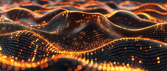 Slick, glossy black surfaces intersected by glowing Navy Blue and Coral neon lines, conveying a highspeed data network in motion